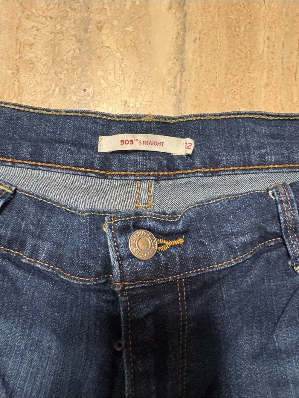 Levis 505 Straight Leg Jeans Womens 14 Medium L32 Dark Wash Stretch Denim - Picture 5 of 6